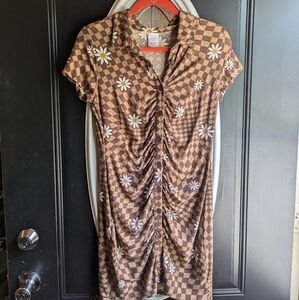 NoBo Brown checkered floral dress